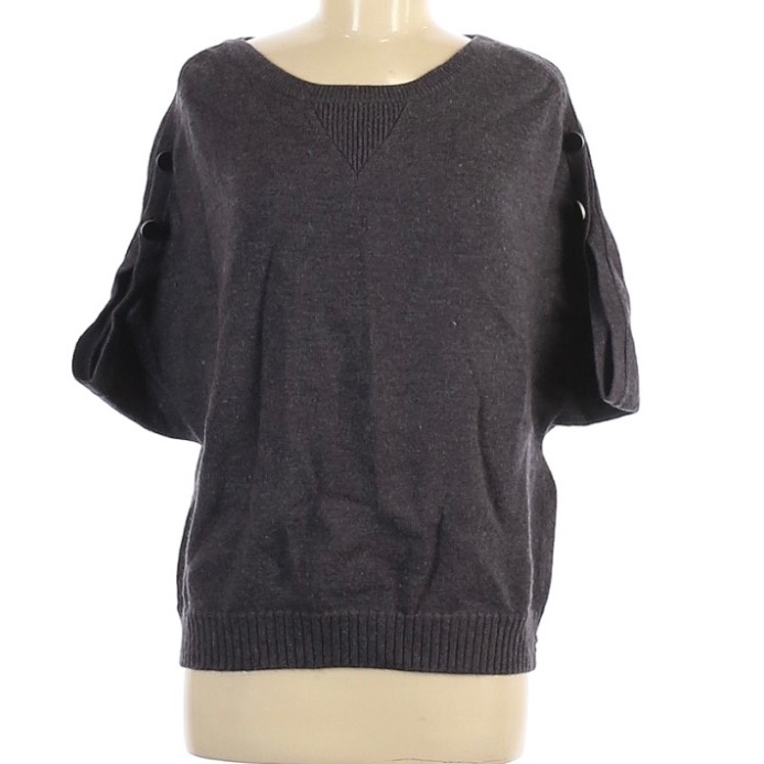 Laundry By Design Wool Pullover Gray Sweater 3/4 Sleeve Euc Sz Medium